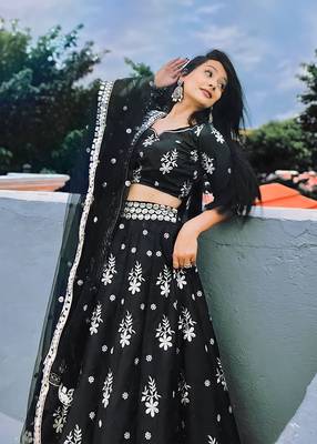 Black Frensh Silk Zari And 3Mm Sequins Embroidered Lehenga Choli For Party 1