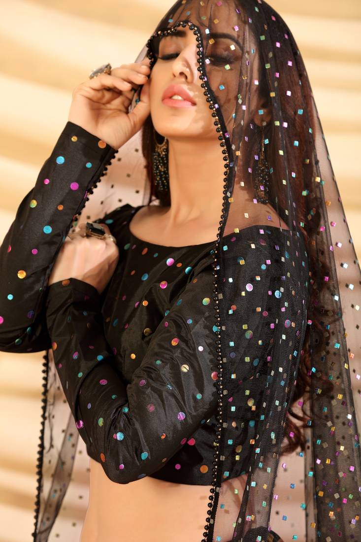 Black Frensh Silk Zari and 3mm sequins embroidered lehenga choli for party