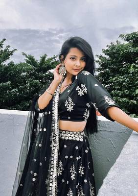 Black Frensh Silk Zari And 3Mm Sequins Embroidered Lehenga Choli For Party 2
