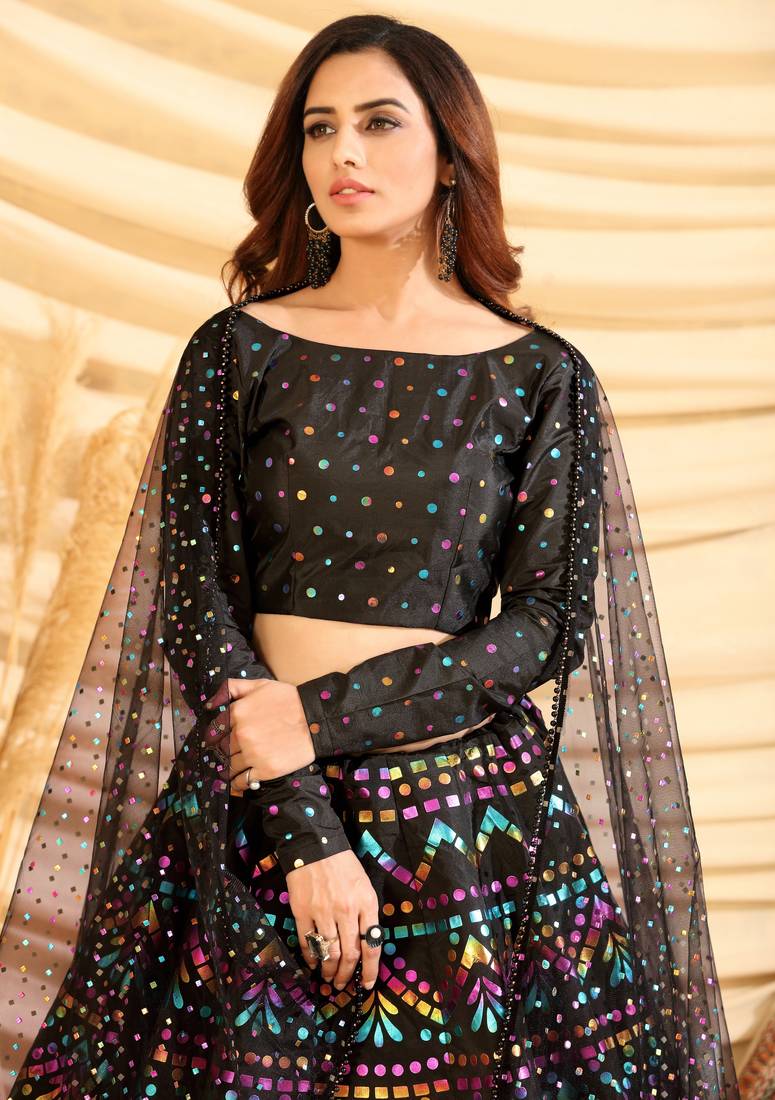 Black Frensh Silk Zari and 3mm sequins embroidered lehenga choli for party