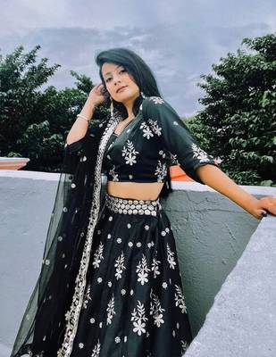 Black Frensh Silk Zari And 3Mm Sequins Embroidered Lehenga Choli For Party 3