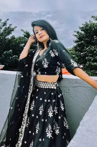 Black Frensh Silk Zari And 3Mm Sequins Embroidered Lehenga Choli For Party