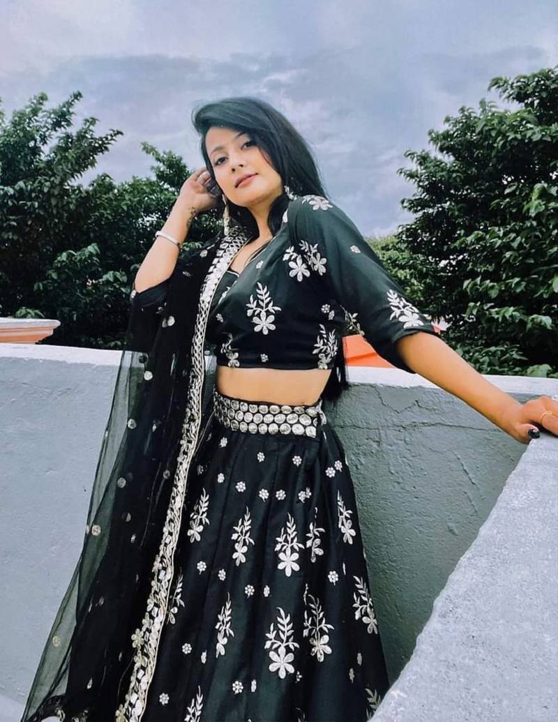 Black Frensh Silk Zari And 3Mm Sequins Embroidered Lehenga Choli For Party