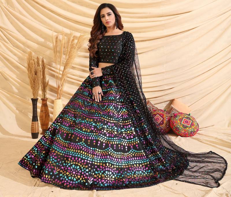 Black Frensh Silk Zari and 3mm sequins embroidered lehenga choli for party