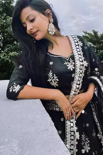 Black Frensh Silk Zari And 3Mm Sequins Embroidered Lehenga Choli For Party