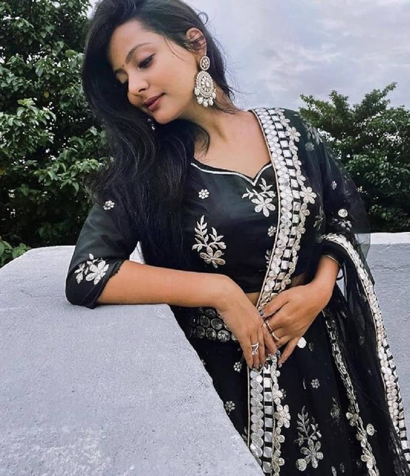 Black Frensh Silk Zari And 3Mm Sequins Embroidered Lehenga Choli For Party