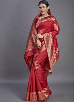 Red Color Designer Art Silk Saree for Women. 4
