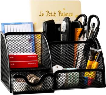 NFI essentials Mesh Metal Desk Organizer, Black, Office Stationary Stand Holder, Study Table Organizer 1