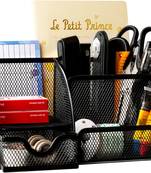 NFI essentials Mesh Metal Desk Organizer, Black, Office Stationary Stand Holder, Study Table Organizer