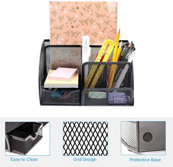 NFI essentials Mesh Metal Desk Organizer, Black, Office Stationary Stand Holder, Study Table Organizer 4