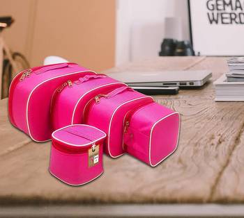 atorakushon   Nylon Pink Makeup Storage Box Cosmetic Vanity Travelling Bag Necklace Organizer Jewellery Pouch for Women 2