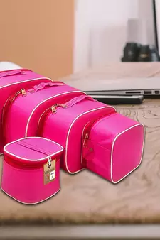 atorakushon   Nylon Pink Makeup Storage Box Cosmetic Vanity Travelling Bag Necklace Organizer Jewellery Pouch for Women