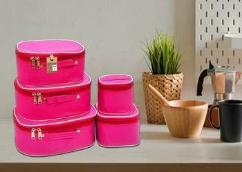 atorakushon   Nylon Pink Makeup Storage Box Cosmetic Vanity Travelling Bag Necklace Organizer Jewellery Pouch for Women 3