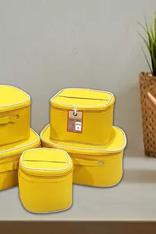 atorakushon®Nylon Mustard Makeup Storage Box Cosmetic Vanity Travelling Bag Necklace Organizer Jewellery Pouch for Women