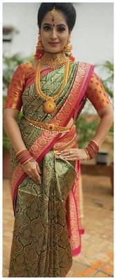Green & Pink Color Designer Kanjeevaram Silk Saree for Women. 2