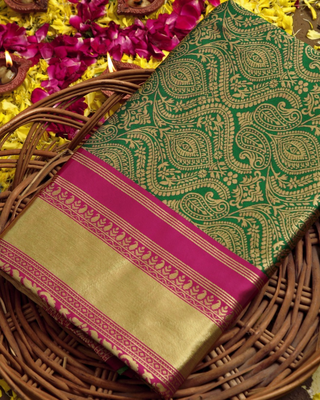 Green & Pink Color Designer Kanjeevaram Silk Saree for Women. 3