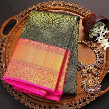 Green & Pink Color Designer Kanjeevaram Silk Saree for Women. 4