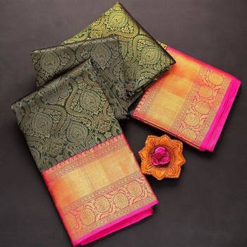 Green & Pink Color Designer Kanjeevaram Silk Saree for Women. 5