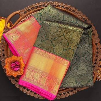 Green & Pink Color Designer Kanjeevaram Silk Saree for Women. 1