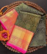 Green & Pink Color Designer Kanjeevaram Silk Saree for Women.