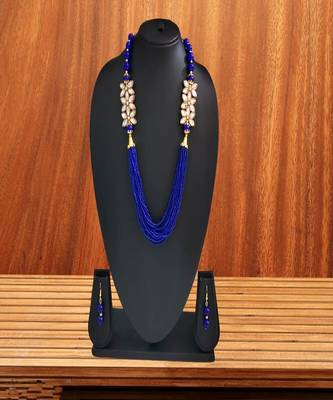 Elegent Flower Inspired Ad Stones Necklace  Set Blue small beads With Matching Earrings For Women 1