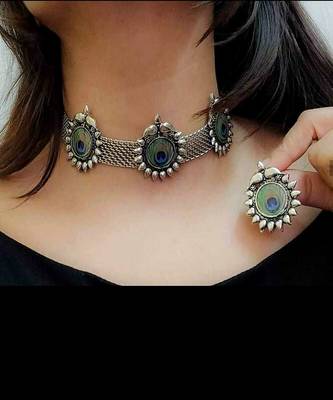 Elegent Flower Inspired Ad Stones Necklace  Set Blue small beads With Matching Earrings For Women 2