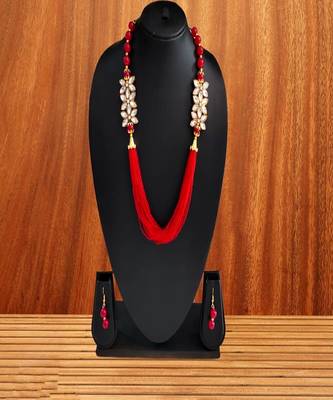 Elegent Flower Inspired Ad Stones Necklace  Set Red small beads With Matching Earrings For Women 1