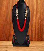Elegent Flower Inspired Ad Stones Necklace  Set Red small beads With Matching Earrings For Women
