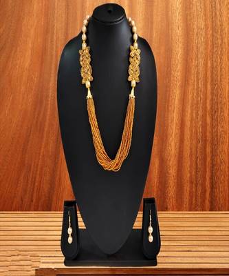 Elegent Flower Inspired Ad Stones Necklace  Set Gold small beads With Matching Earrings For Women 1