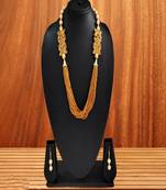 Elegent Flower Inspired Ad Stones Necklace  Set Gold small beads With Matching Earrings For Women