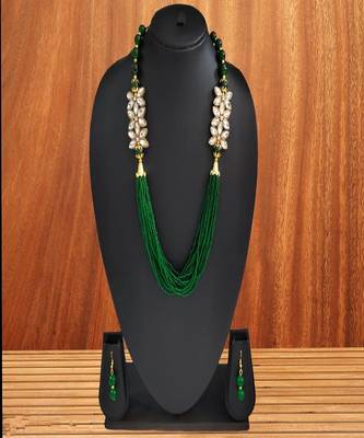 Elegent Flower Inspired Ad Stones Necklace  Set Green small beads With Matching Earrings For Women 1
