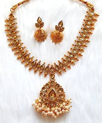 Charming Necklace  Set pearls Gold Plated With Matching Earrings For Women 1