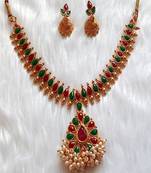 Charming Necklace  Set pearls & Multicolour  Stones  Gold Plated With Matching Earrings For Women