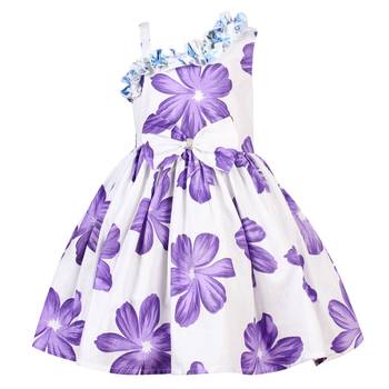 Purple printed cotton knitted kids-frocks 1