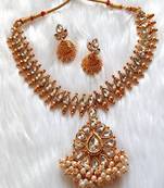 Charming Necklace  Set pearls & White  Stones  Gold Plated With Matching Earrings For Women