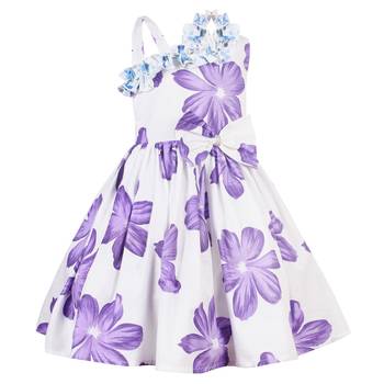 Purple printed cotton knitted kids-frocks 4