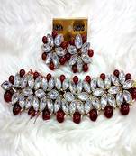 Premium Quality White  Stone Necklace  Set with Maroon beads And Matching  Earrings For Women & Girls