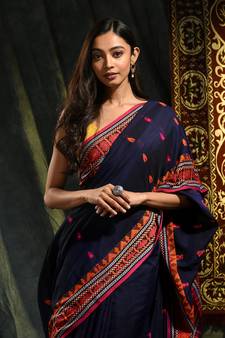 Blue woven cotton saree with blouse