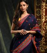 Blue woven cotton saree with blouse