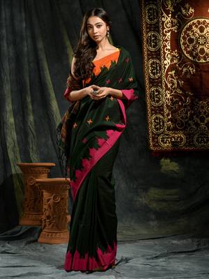 Multicolor woven pure cotton saree with blouse 1
