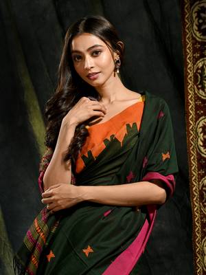 Multicolor woven pure cotton saree with blouse 2