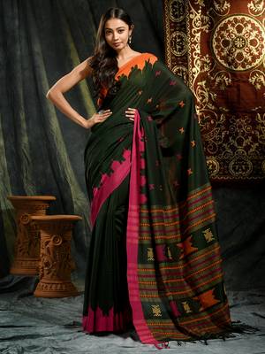 Multicolor woven pure cotton saree with blouse 3