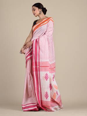 Multicolor woven pure cotton saree with blouse 2