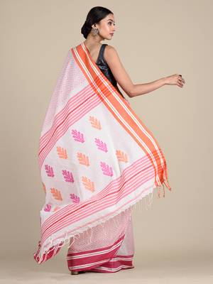 Multicolor woven pure cotton saree with blouse 3