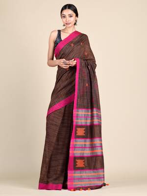 Multicolor woven pure cotton saree with blouse 1
