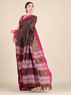 Multicolor woven pure cotton saree with blouse 2