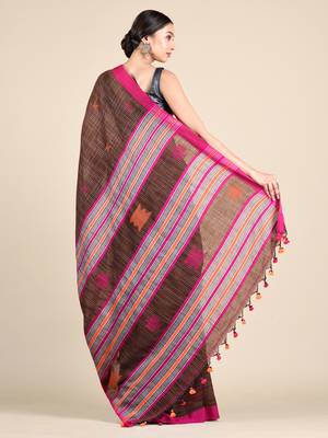 Multicolor woven pure cotton saree with blouse 3