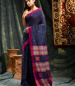 Blue woven cotton saree with blouse