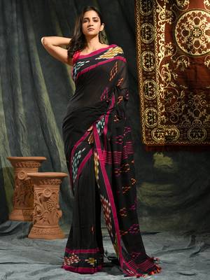 Multicolor woven pure cotton saree with blouse 1