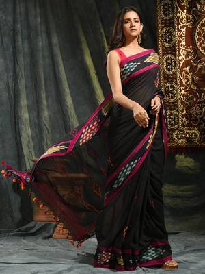 Multicolor woven pure cotton saree with blouse 3